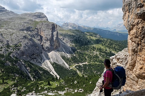 The picturesque terrain on the Alta Via 1 in the Dolomites